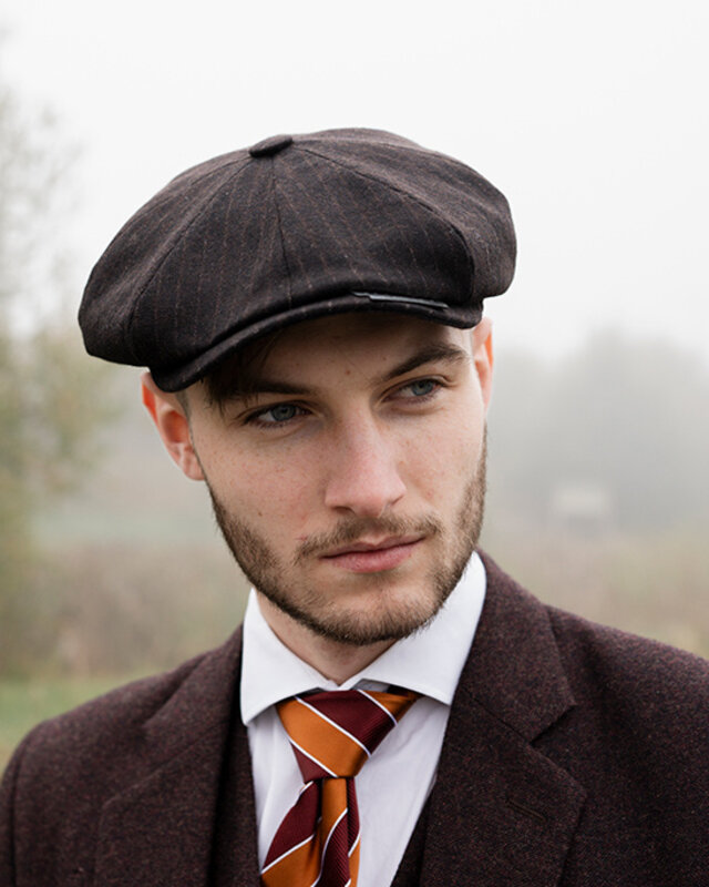 Mayser Men's Flat Cap | English Cap | Brown Striped | Vintage | 1920 | Mayser