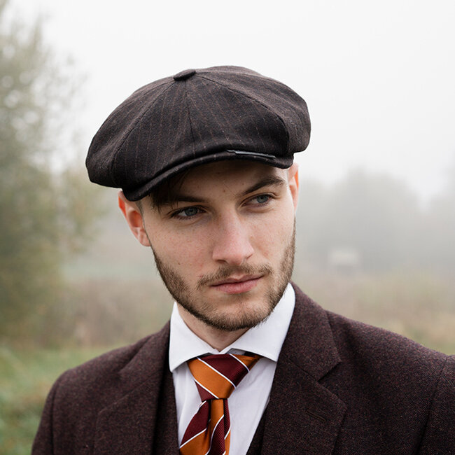 Mayser Heren Flatcap | Engelse cap | Bruin Gestreept | Vintage | 1920 | Mayser