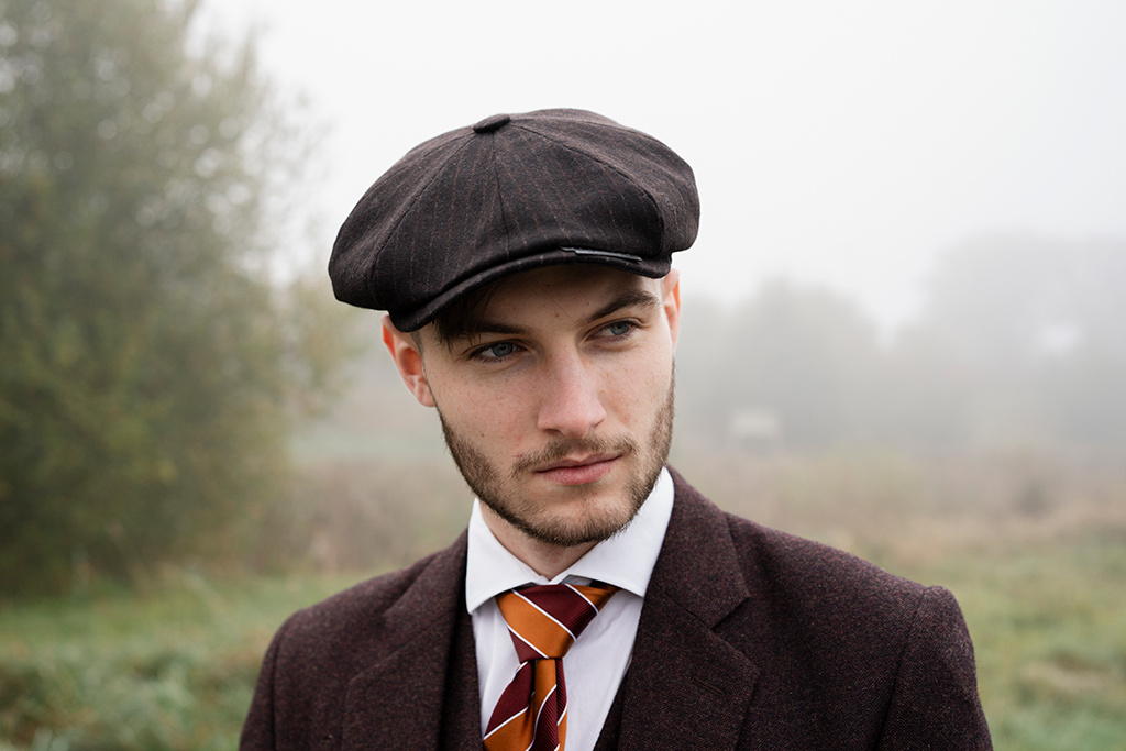 Mayser Heren Flatcap | Engelse cap | Bruin Gestreept | Vintage | 1920 | Mayser