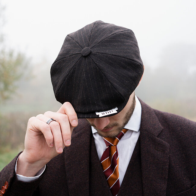 Mayser Heren Flatcap | Engelse cap | Bruin Gestreept | Vintage | 1920 | Mayser