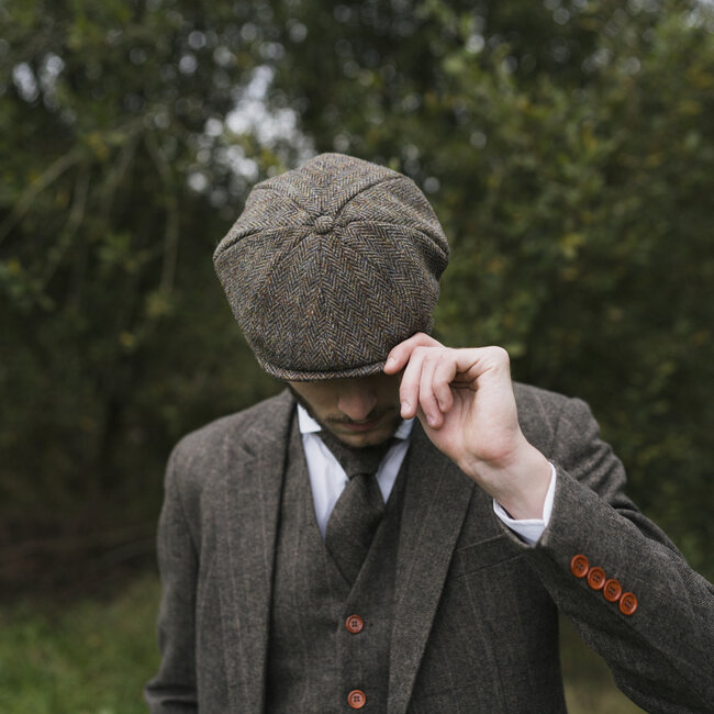 Heather Arran Cap | Harris Tweed | 8-panels | Green/Brown