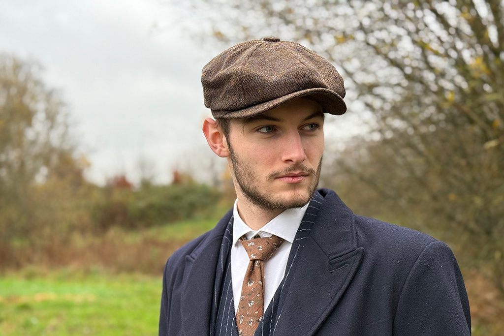 Heather Casquette Newsboy | Harris Tweed | 8 panneaux | Mélange brun