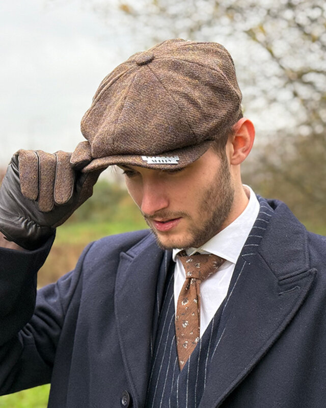 Heather Newsboy-Mütze | Harris Tweed | 8-Paneele | Braune Mischung