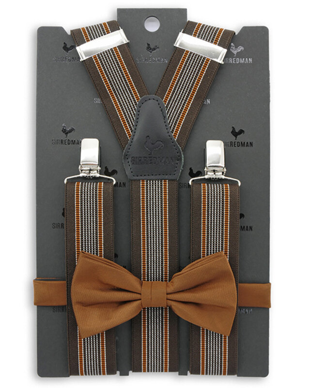 Sir Redman Paquete combinado de tirantes y pajarita | Marrón | Tirantes tradicionales para hombre