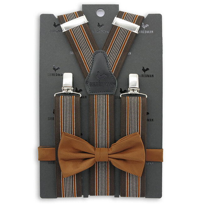Sir Redman Bretels en Vlinderdas combipack | Bruin | Traditionele bretels voor heren