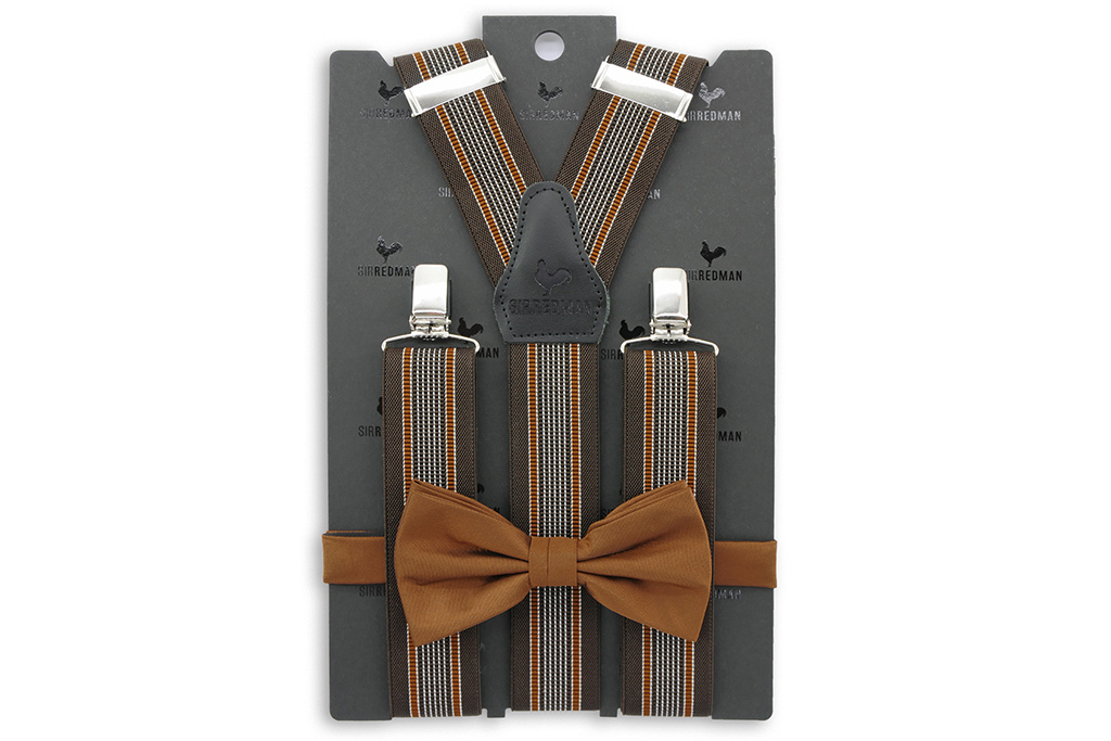 Sir Redman Paquete combinado de tirantes y pajarita | Marrón | Tirantes tradicionales para hombre