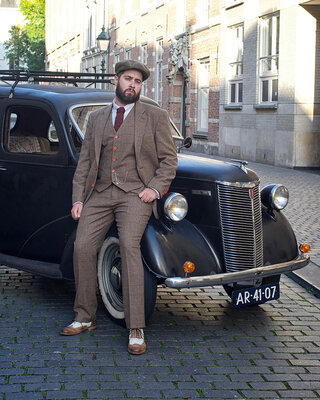 Traje Tweed Marrón Espiga Sobrecuadro