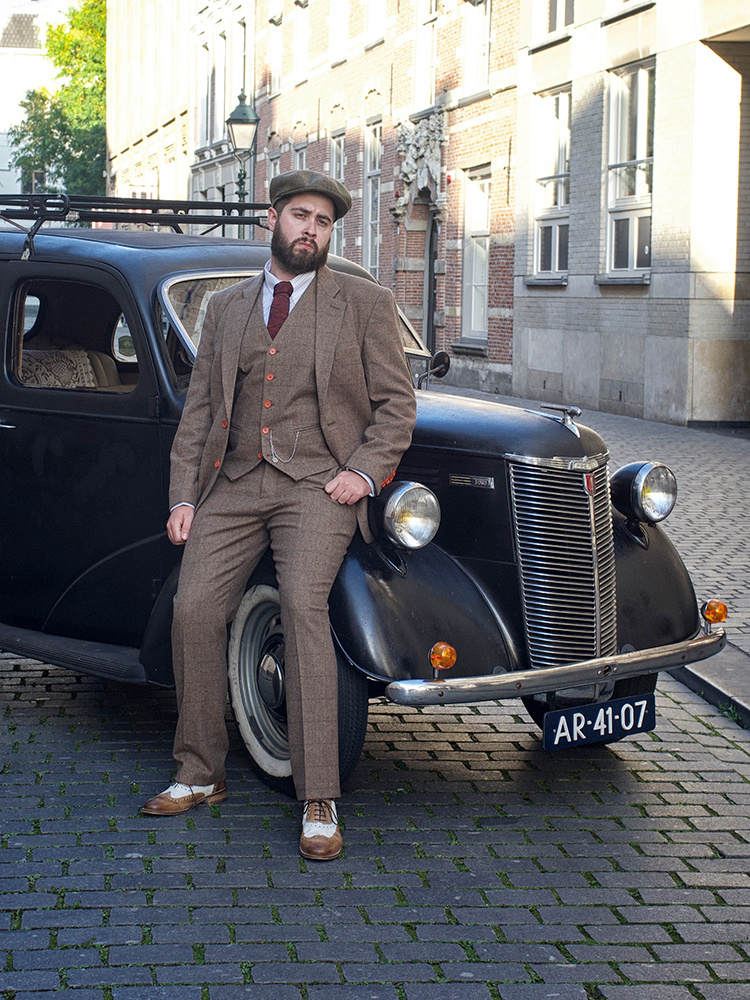 Traje sastre hombre | Traje 3 piezas | Espiga marrón | Danny Whizz-Bang | Peaky Blinders