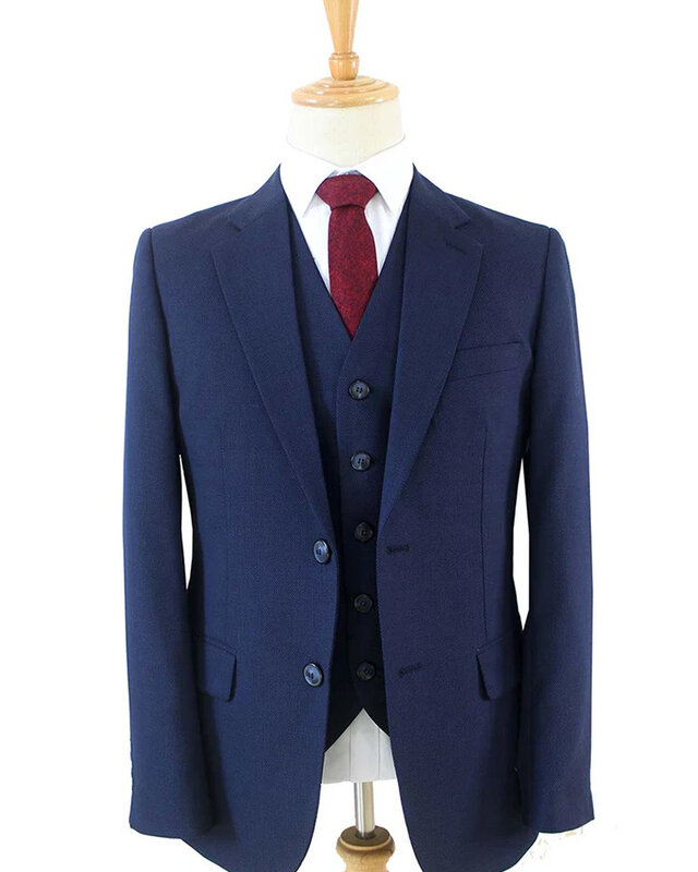 Costume sur mesure pour homme | Costume 3 pièces | Bleu foncé | Laine peignée | Léger et respirant