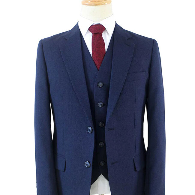 Costume sur mesure pour homme | Costume 3 pièces | Bleu foncé | Laine peignée | Léger et respirant