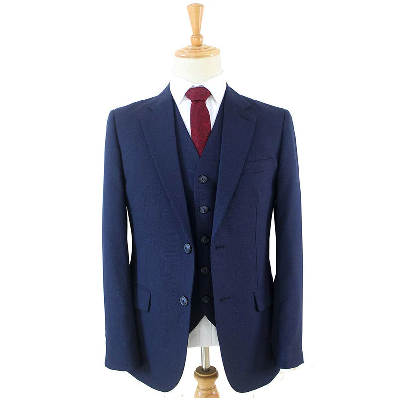 Costume sur mesure pour homme | Costume 3 pièces | Bleu foncé | Laine peignée | Léger et respirant