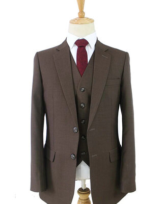 Costume Laine Peignée Marron Birdseye