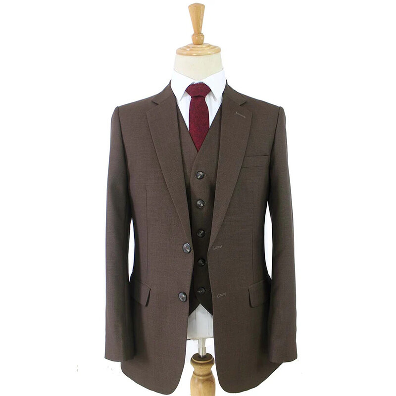 Men's tailored suit | 3-piece suit | Brown | worsted wool | Lightweight & breathable