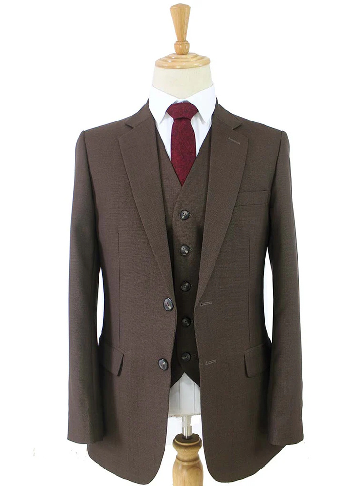 Traje sastre hombre | Traje 3 piezas | Marrón | Lana estambre | Ligero y transpirable