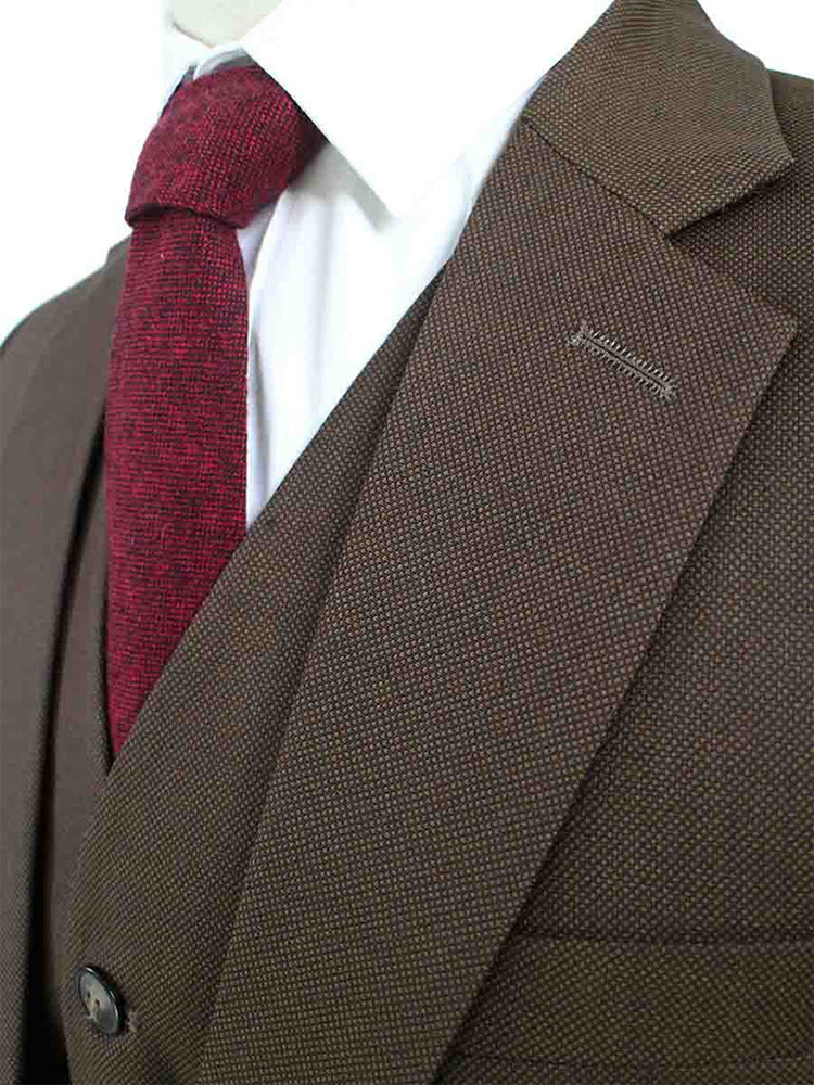 Men's tailored suit | 3-piece suit | Brown | worsted wool | Lightweight & breathable