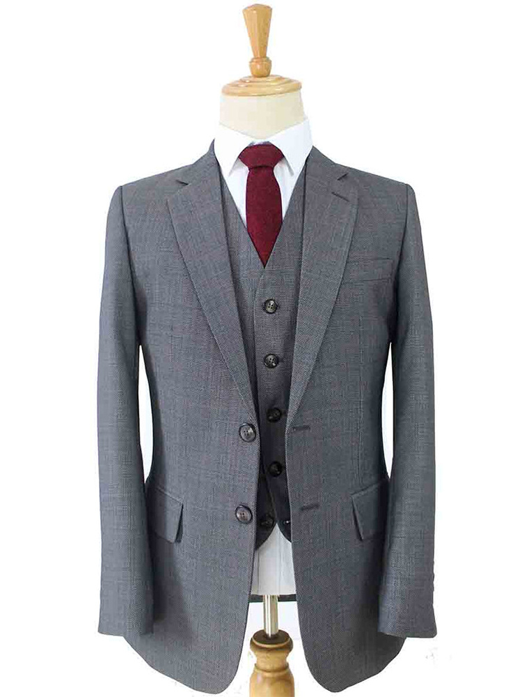 Men's tailored suit | 3-piece suit | Grey | worsted wool | Lightweight & breathable