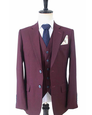 Costume Laine Peignée Rouge Birdseye