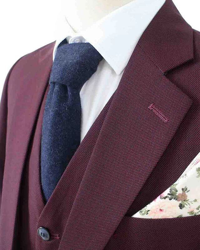 Traje sastre hombre | Traje 3 piezas | Vino tinto | Lana estambre | Ligero y transpirable