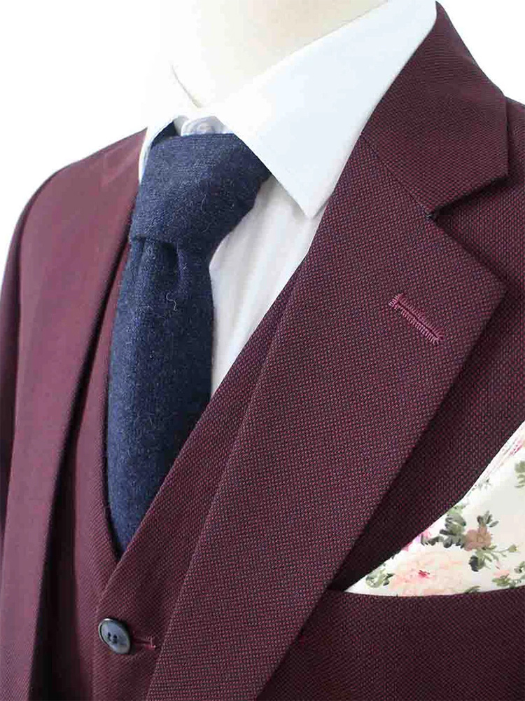 Men's tailored suit | 3-piece suit | Wine Red | worsted wool | Lightweight & breathable
