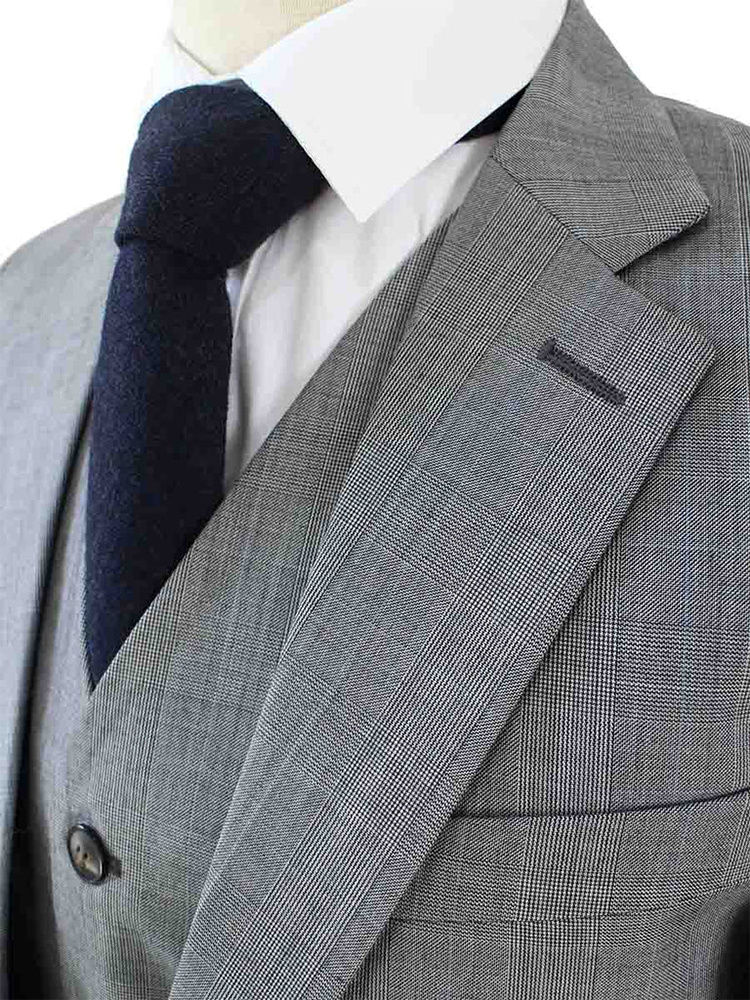Men's tailored suit | 3-piece suit | Grey | worsted wool | Lightweight & breathable