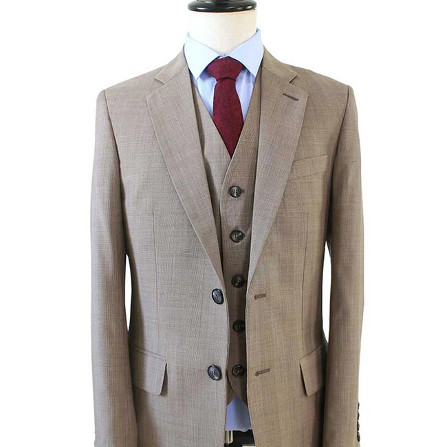 Traje sastre hombre | Traje 3 piezas | Marrón claro | Lana estambre | Ligero y transpirable