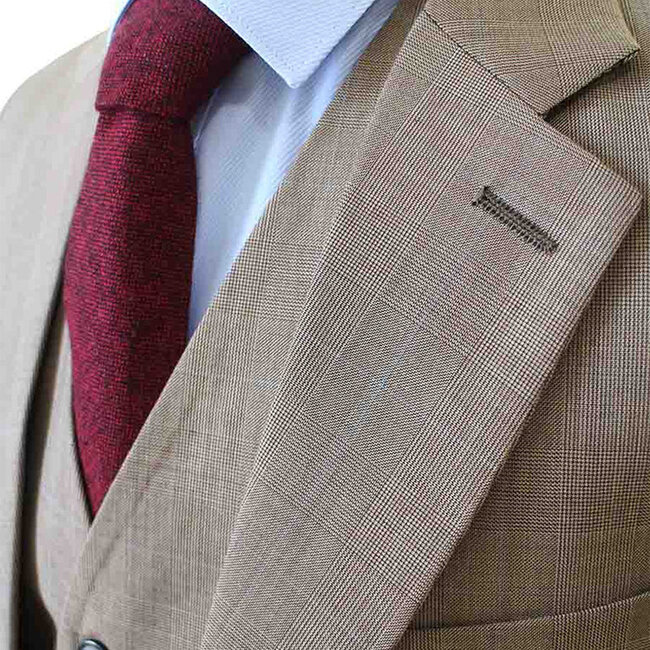 Traje sastre hombre | Traje 3 piezas | Marrón claro | Lana estambre | Ligero y transpirable