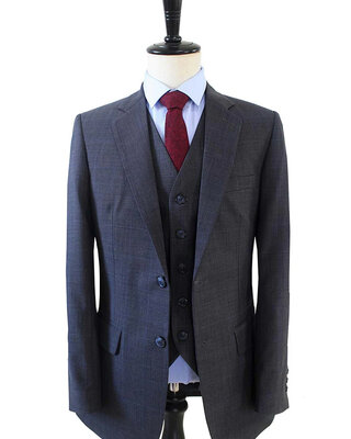Worsted Wool Suit Anthracite Prince of Wales