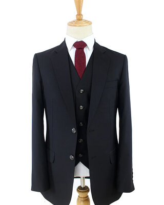 Costume sur mesure pour homme | Costume 3 pièces | Noir | Laine peignée | Léger et respirant