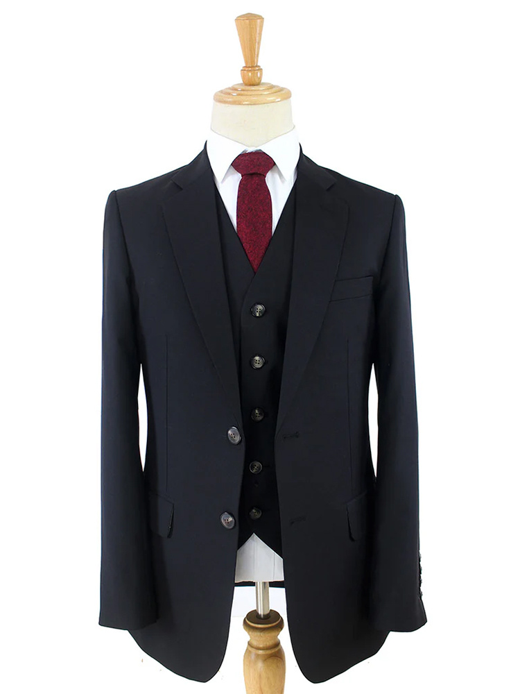 Costume sur mesure pour homme | Costume 3 pièces | Noir | Laine peignée | Léger et respirant