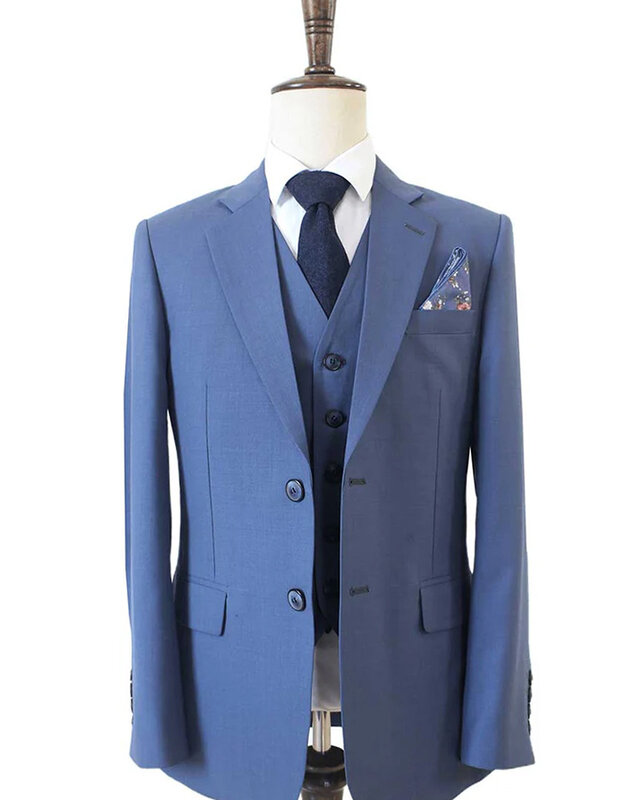 Traje sastre hombre | Traje 3 piezas | Azul Claro | Lana estambre | Ligero y transpirable