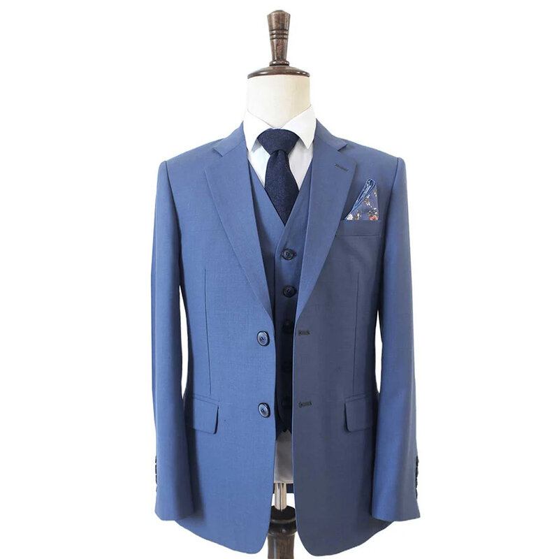 Men's tailored suit | 3-piece suit | Light Blue | worsted wool | Lightweight & breathable