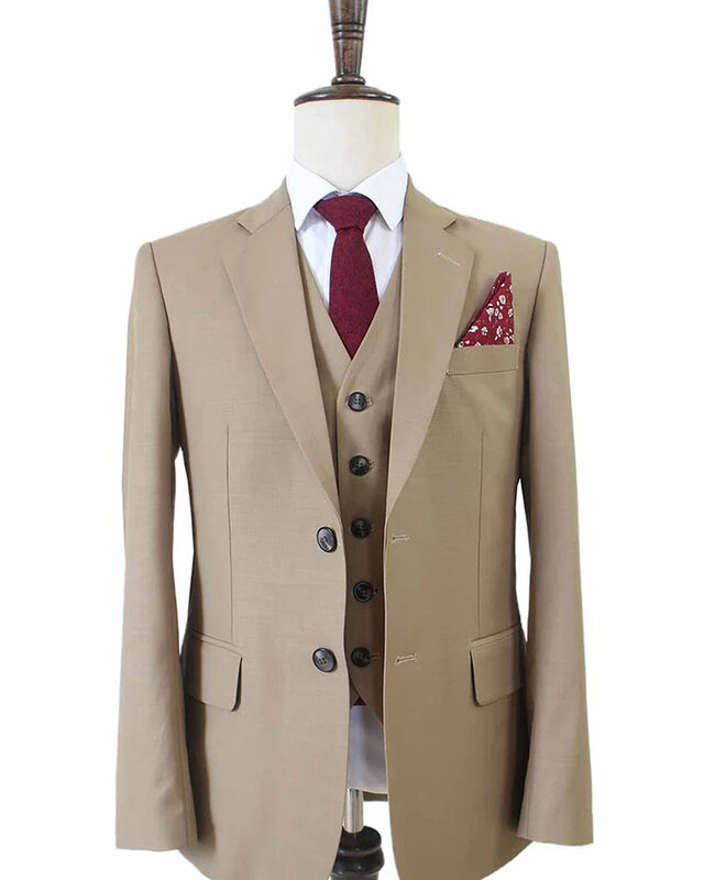 Men's tailored suit | 3-piece suit | Classic Khaki | worsted wool | Lightweight & breathable