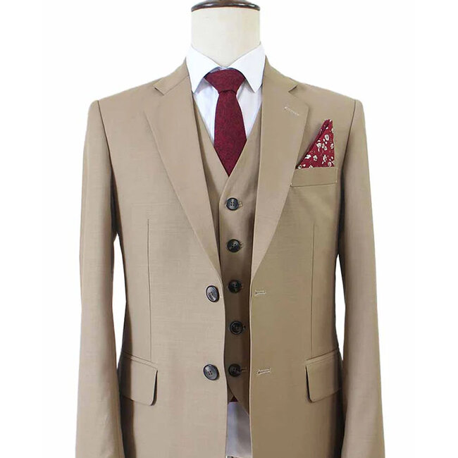 Traje sastre hombre | Traje 3 piezas | Caqui | Lana estambre | Colección verano