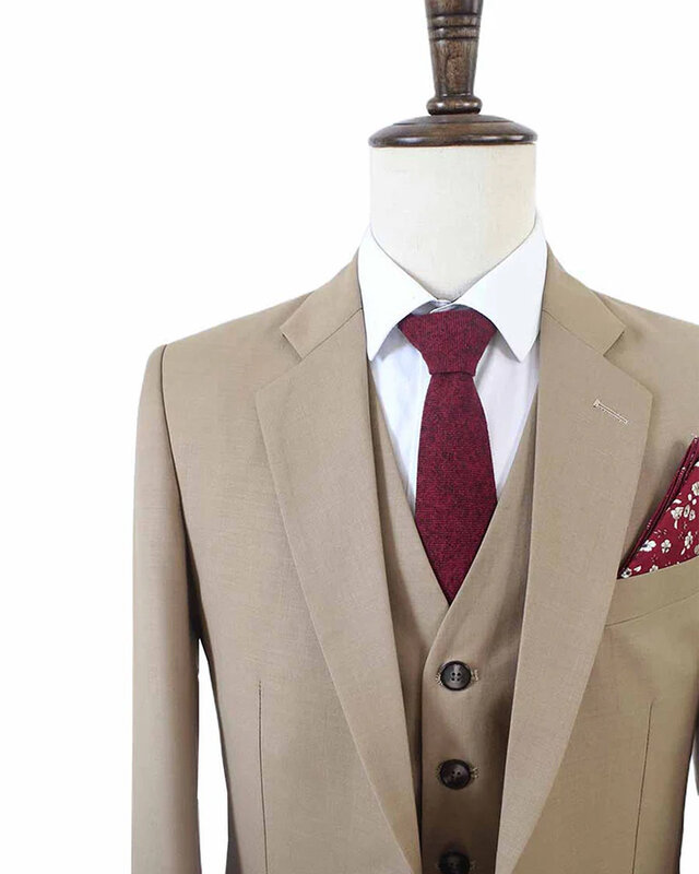 Men's tailored suit | 3-piece suit | Classic Khaki | worsted wool | Lightweight & breathable