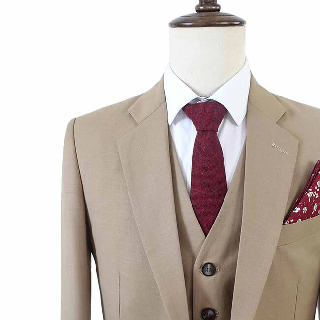 Traje sastre hombre | Traje 3 piezas | Caqui | Lana estambre | Colección verano