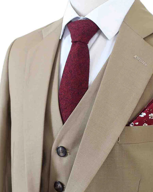 Men's tailored suit | 3-piece suit | Classic Khaki | worsted wool | Lightweight & breathable