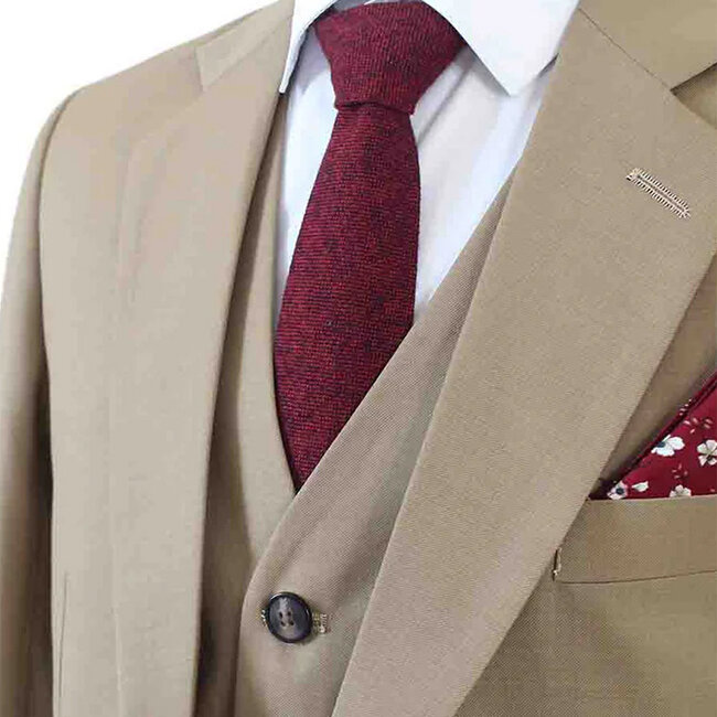 Traje sastre hombre | Traje 3 piezas | Caqui | Lana estambre | Colección verano