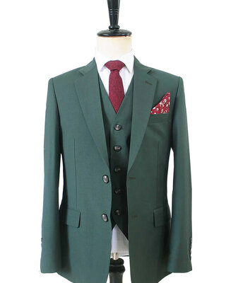 Costume Laine Peignée Vert Foncé Classique