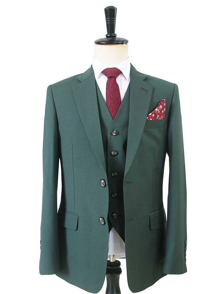 Traje sastre hombre | Traje 3 piezas | Verde oscuro | Lana estambre | Ligero y transpirable