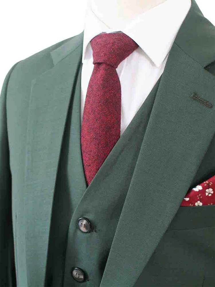 Men's tailored suit | 3-piece suit | Dark green | worsted wool | Lightweight & breathable