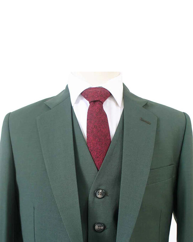 Men's tailored suit | 3-piece suit | Dark green | worsted wool | Lightweight & breathable
