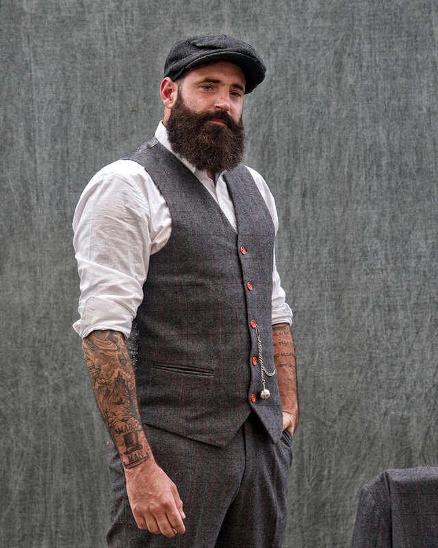 Costume sur mesure pour homme | costume 3 pièces | gris/rouge à carreaux | Aberama Gold | Peaky Blinders