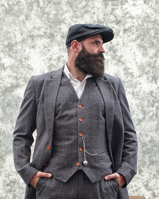 Traje Tweed Gris Espiga Sobrecuadro