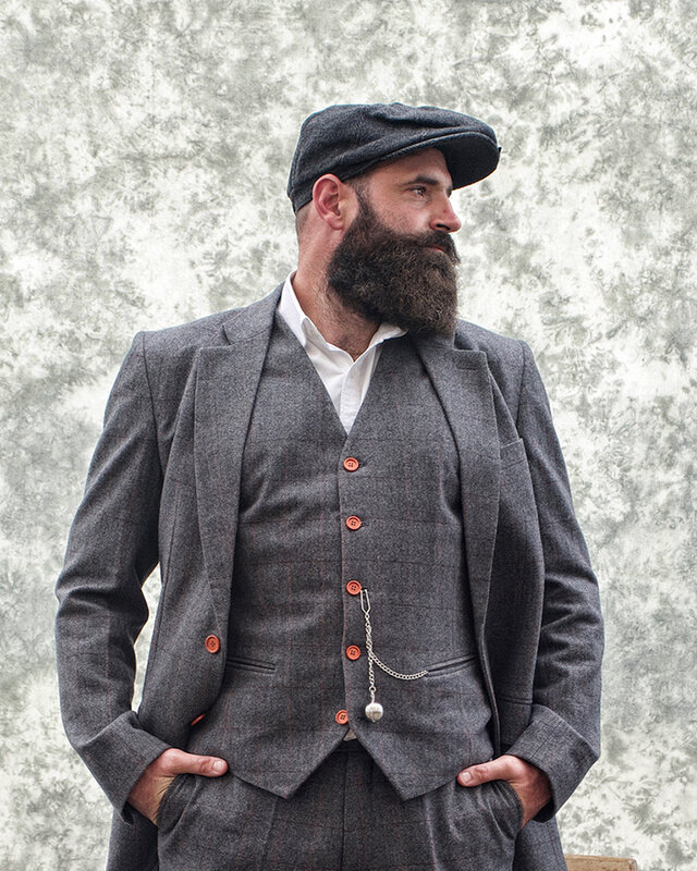 Traje sastre hombre | Traje 3 piezas | A cuadros gris/rojo | Aberama Gold | Peaky Blinders