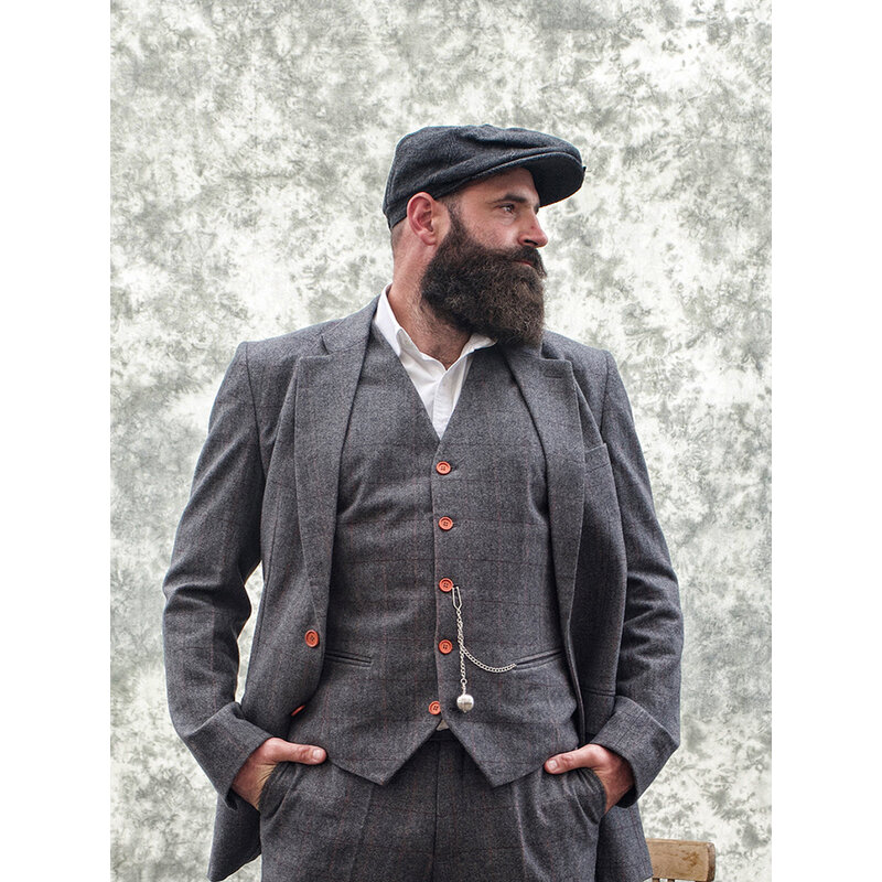 Traje sastre hombre | Traje 3 piezas | A cuadros gris/rojo | Aberama Gold | Peaky Blinders
