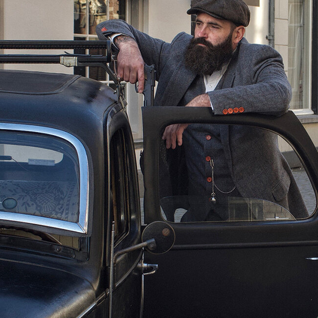 Herren Maßanzug | 3-teiliger Anzug | grau/rot kariert | Aberama Gold | Peaky Blinders