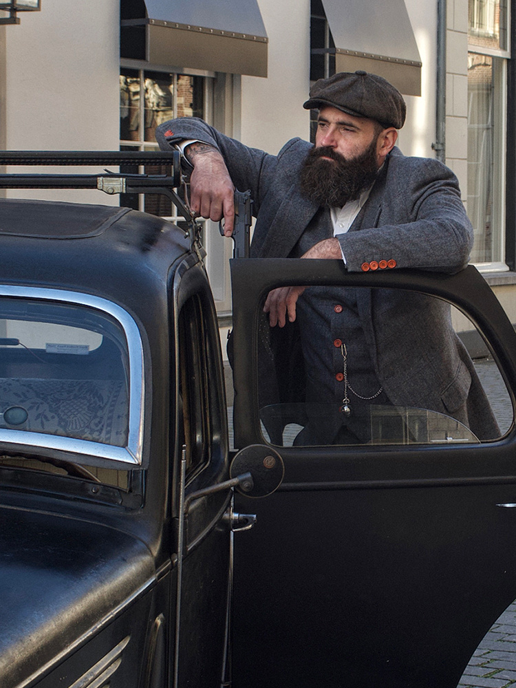 Traje sastre hombre | Traje 3 piezas | A cuadros gris/rojo | Aberama Gold | Peaky Blinders