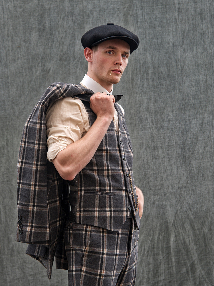 Maatpak Voor Heren | 3-delig Pak | Grijs/crème Windowpane | Jeremiah Jesus | Peaky Blinders | Peaky Blinders