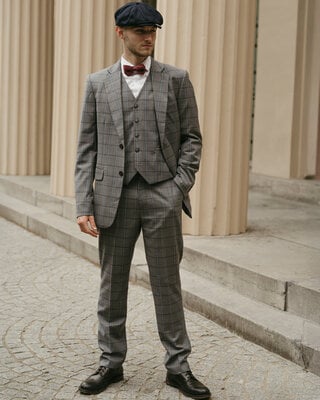 Costume Laine Peignée Gris Carreaux