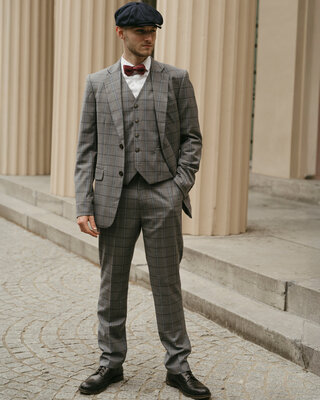 Traje Lana Peinada Gris Cuadro